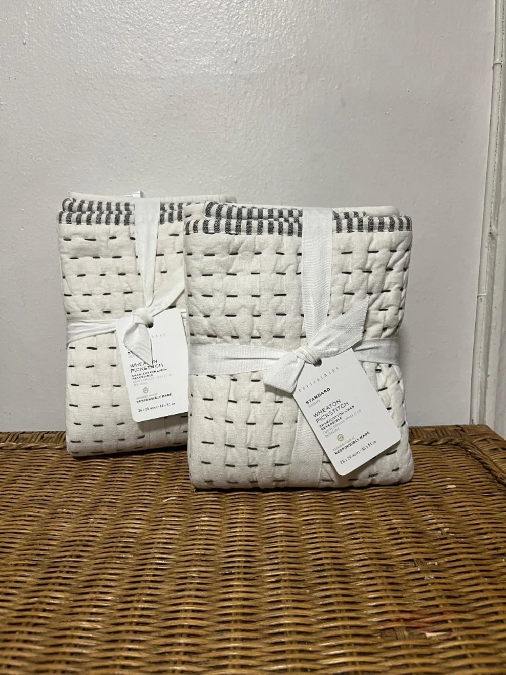 Pottery Barn Wheaton Pickstitch Shams.  Sz. Standard.  Set of 2
